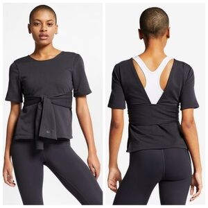 Nike Studio Dri-Fit Short Sleeve Yoga Tie Top Medium